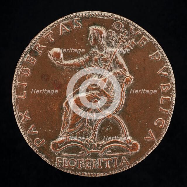 Florence Holding an Orb and Triple Olive Branch [reverse], probably 1465/1469. Creator: Unknown.