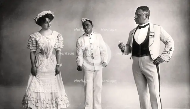Florence Jameson, Reginald Switz and Alfred clarke in a scene from The Blue Moon, 20th century.Artist: Foulsham and Banfield