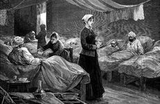 Florence Nightingale in the barrack hospital at Scutari, c1880. Artist: Unknown