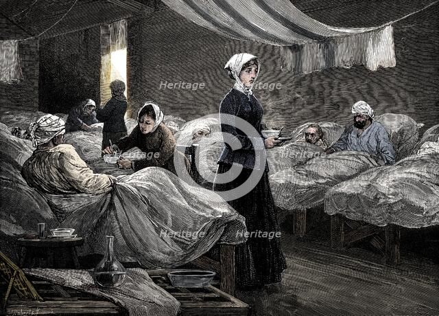 Florence Nightingale in the barrack hospital at Scutari, c1880. Artist: Unknown.