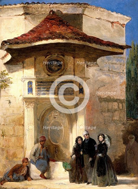 Florence Nightingale with Charles Holte Bracebridge and Selina Bracebridge in a Turkish street, 1859 Creator: Jerry Barrett.
