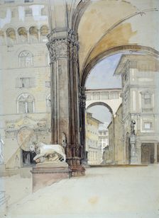 Florence: The Palazzo Vecchio and the Uffizi, c1820s. Artist: John Frederick Lewis