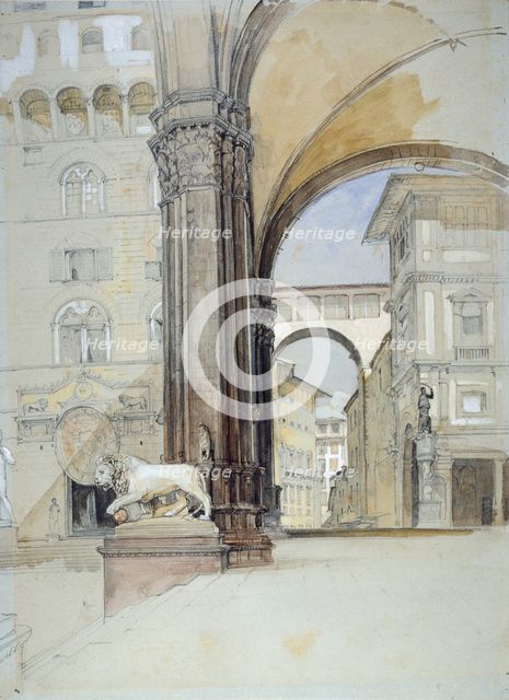 Florence: The Palazzo Vecchio and the Uffizi, c1820s. Artist: John Frederick Lewis.