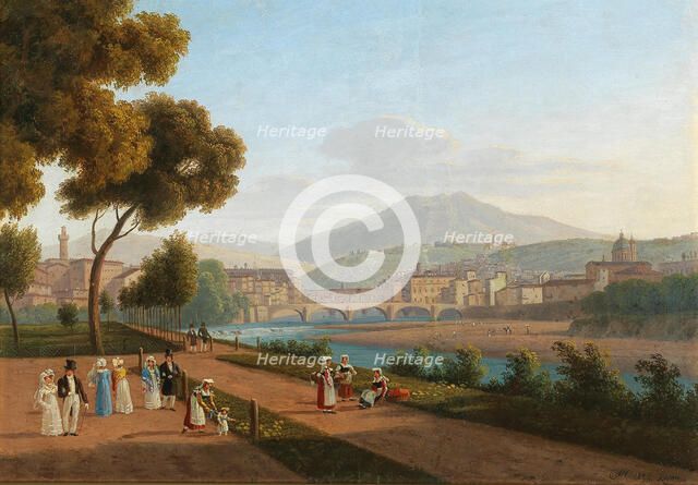 Florence, view of the Ponte Vecchio, 1826. Creator: Martynov, Andrei Yefimovich (1768-1826).