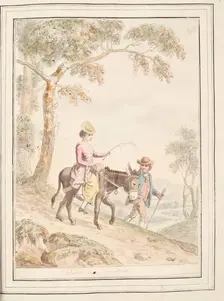 Florentine Travellers, leaf from A Collection of Dresses by David Allan Mostly from Nature 1776. Creator: David Allan