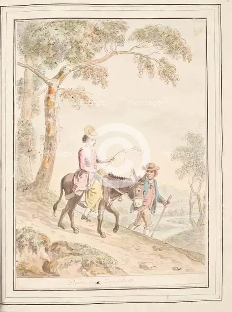 Florentine Travellers, leaf from 'A Collection of Dresses by David Allan Mostly from Nature', 1776. Creator: David Allan.