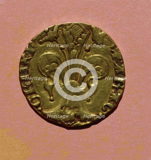 Florin, currency of the time of Peter III, coined in Perpignan, reverse.