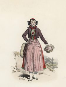 Florist in Hamburg, color engraving 1870