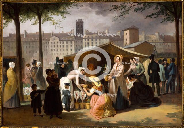 Flower market, 1839. Creator: Jean-Francois Demay.