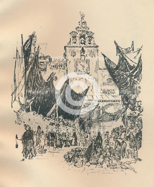 'Flower Market, Venice', late 19th-early 20th century, (1925). Creator: Joseph Pennell.