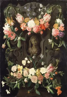 Flower around a Cartouche with an Image of the Virgin. Creators: Daniel Seghers, Erasmus Quellinus