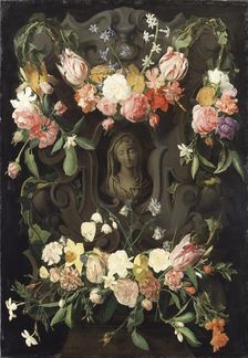 Flower around a Cartouche with an Image of the Virgin. Creators: Daniel Seghers, Erasmus Quellinus