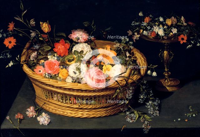 'Flower Basket and Goblet in Gilded Silver', still life, 17th Century. Artist: Jan Bruegel the Younger
