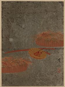 Flower Baskets and Farmer's Hat, ca. 1880s. Creator: Shibata Zeshin