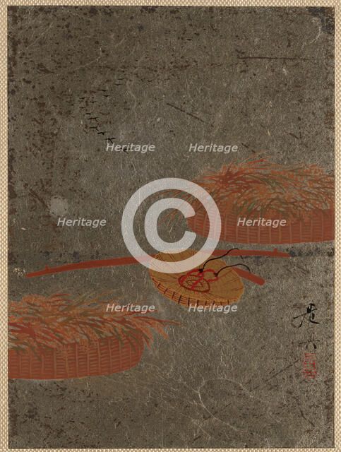 Flower Baskets and Farmer's Hat, ca. 1880s. Creator: Shibata Zeshin.