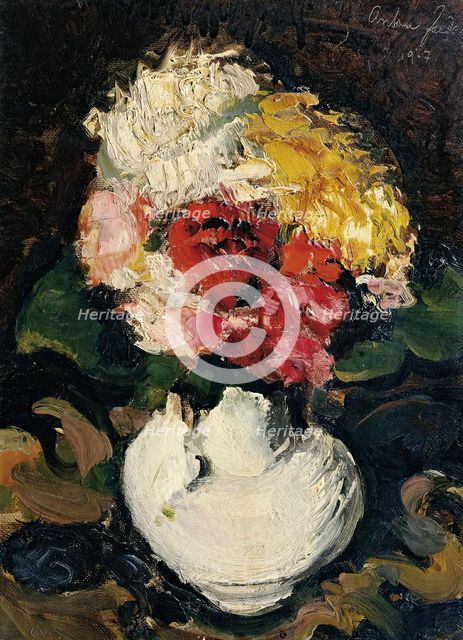 Flower bouquet in white vase, 1917. Creator: Anton Faistauer.