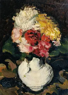 Flower bouquet in white vase, 1917. Creator: Anton Faistauer