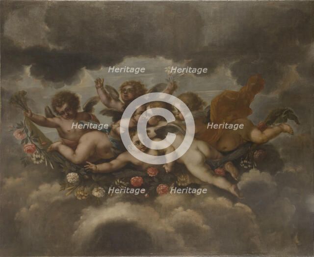 Flower decorating putti, c17th century. Creator: David Klocker Ehrenstrahl.
