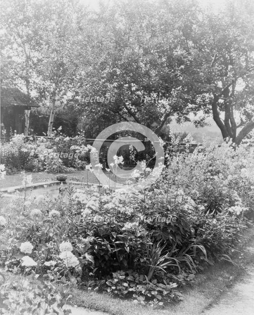 Flower garden, at the home of Mrs. Francis B. Harrington, Ipswich, Massachusetts, c1920 - 1940. Creator: Frances Benjamin Johnston.