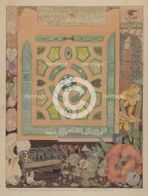 Flower Garden - Lewis Estate, c. 1936. Creator: Virginia Richards.