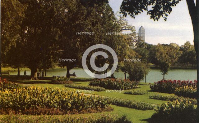 Flower garden, Loring Park, Minneapolis, Minnesota, USA, 1949. Artist: Unknown