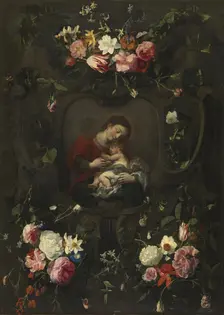 Flower garland around a Madonna and Child, early-mid 17th century. Creator: Daniel Seghers