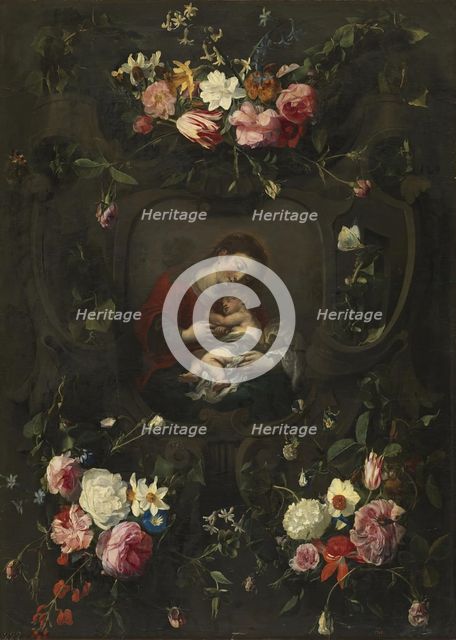Flower garland around a Madonna and Child, early-mid 17th century.  Creator: Daniel Seghers.