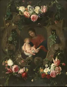 Flower garland around the Virgin and Child, early-mid 17th century. Creators: Daniel Seghers, Cornelis Schut I