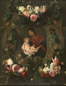 Flower garland around the Virgin and Child, early-mid 17th century. Creators: Daniel Seghers, Cornelis Schut I
