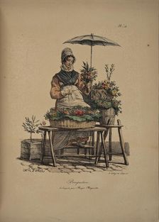 Flower girl. From the Series "Cris de Paris" (The Cries of Paris), 1815. Creator: Vernet, Carle (1758-1836)