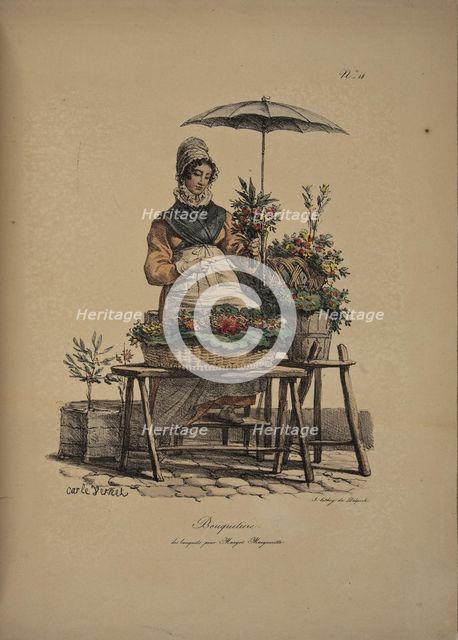 Flower girl. From the Series "Cris de Paris" (The Cries of Paris), 1815. Creator: Vernet, Carle (1758-1836).