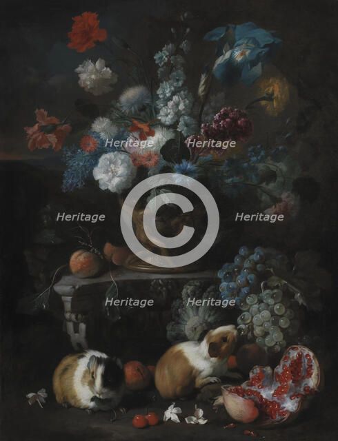 Flower Piece with Guinea Pigs, 1673-1724. Creator: Franz Werner von Tamm.