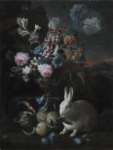 Flower Piece with Rabbit, 1673-1724. Creator: Franz Werner von Tamm