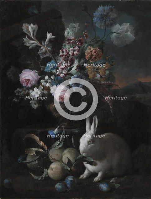 Flower Piece with Rabbit, 1673-1724. Creator: Franz Werner von Tamm.