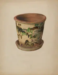 Flower Pot with Saucer, c. 1937. Creator: David Ellinger