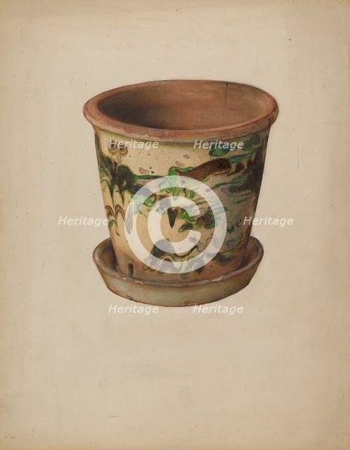 Flower Pot with Saucer, c. 1937. Creator: David Ellinger.