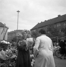 Flower stall in the market, Malmö, Sweden, 1947. Creator: Otto Ohm