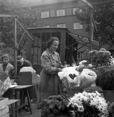 Flower stall in the market, Malmö, Sweden, 1947. Creator: Otto Ohm