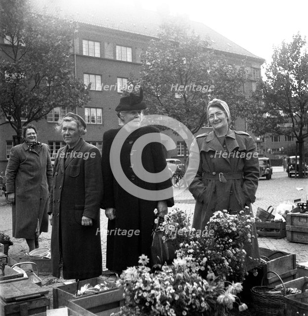 Flower stall in the market, Malmö, Sweden, 1947. Creator: Otto Ohm.