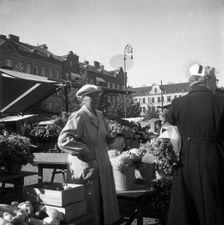 Flower stall in the market, Malmö, Sweden, 1947. Creator: Otto Ohm