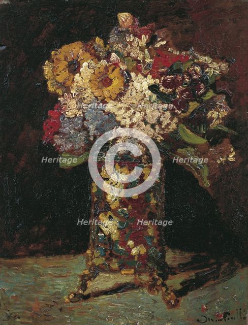 Flower still life, 1875. Artist: Monticelli, Adolphe-Thomas-Joseph (1824-1886)