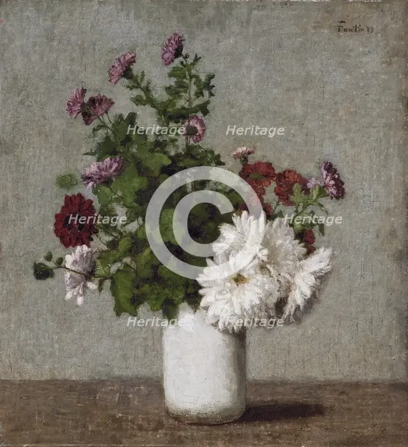 Flower Still Life :Autumn Chrysanthemums in a White Vase, 1889. Creator: Henri Fantin-Latour.