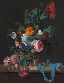 Flower Still Life with a Timepiece, c1647-1683. Creator: Willem van Aelst