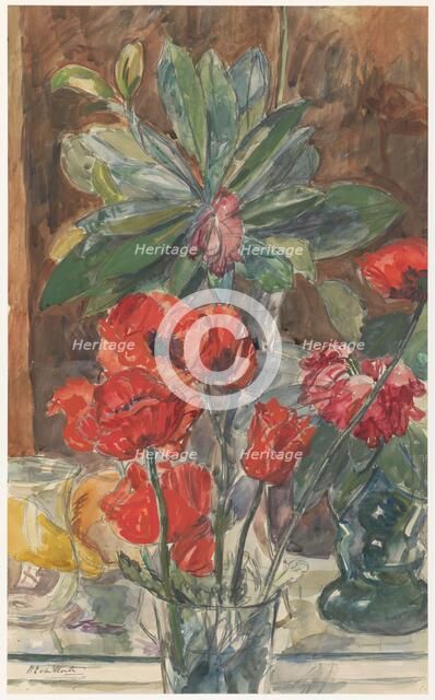 Flower Study of Poppies and Rhododendrons, 1872-1950. Creator: Barbara Elisabeth van Houten.