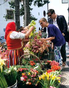 Flower seller, Funchal, Madeira, Portugal. Creator: Peter Thompson