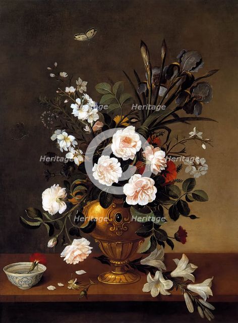 Flower Vase and Ceramic Bowl, 1663. Creator: Pedro de Camprobin.