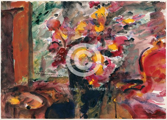 Flower Vase on a Table, 1922. Artist: Corinth, Lovis (1858-1925)