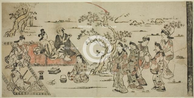Flower Viewing, 1711 (reprint of 17th century work). Creator: Hishikawa Moronobu.