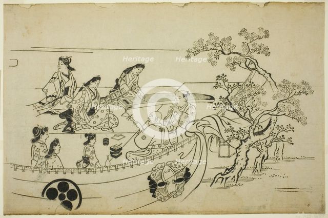 Flower-Viewing Party with Crest-Bearing Curtain, from the series "Flower Viewing at..., c. 1681/84. Creator: Hishikawa Moronobu.