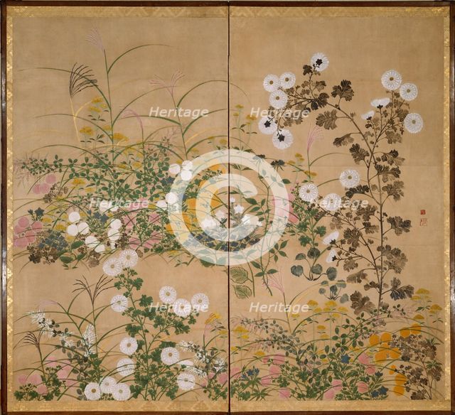 Flowering Plants in Autumn, 18th century. Artist: Korin, Ogata (1658-1716)